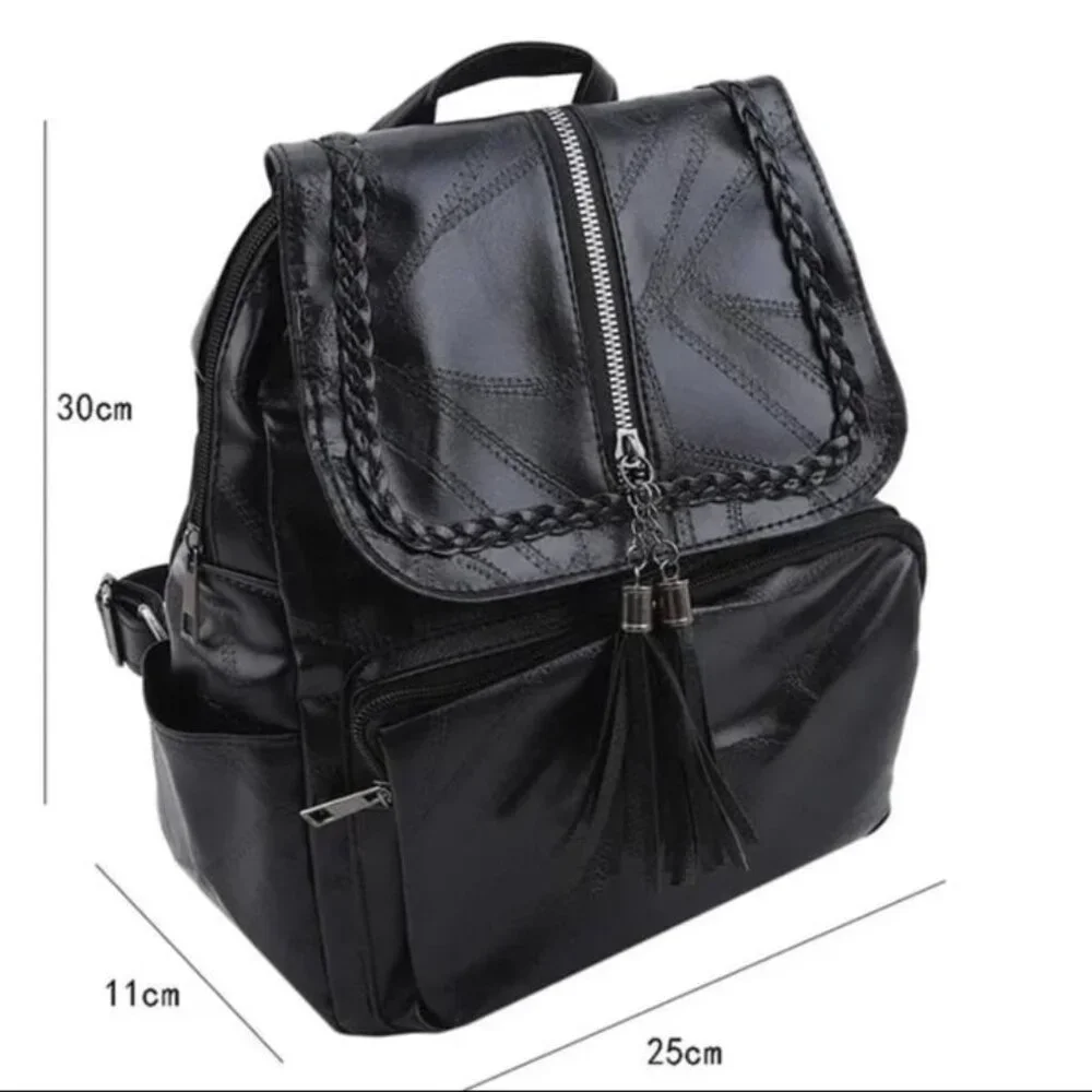 Vegan PU Leather Black Backpack Travel Bag
